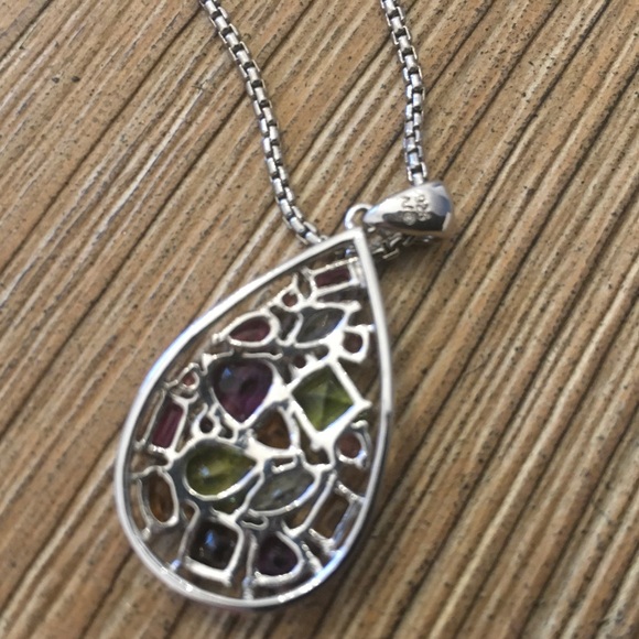 Zales Gorgeous!!!! Multi-Gemstone Teardrop-Shaped Pendant in Sterling Silver - Picture 6 of 10